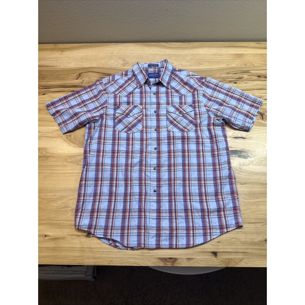Pendleton Frontier Shirt Mens Large Plaid Western Snap Short Sleeve Cowboy